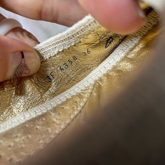 PRADA Leather & Nylon Scrunch Ballet Flats Shoes - Gold and Cream - Size 36 - Picture 11 of 11